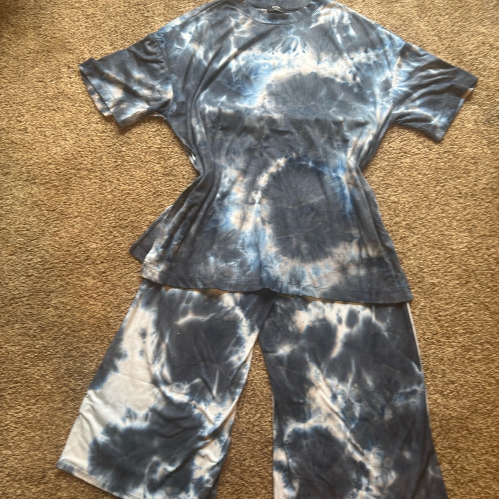 Dressed in Lala ribbed Blue Tie-Dye play suit set 3XL